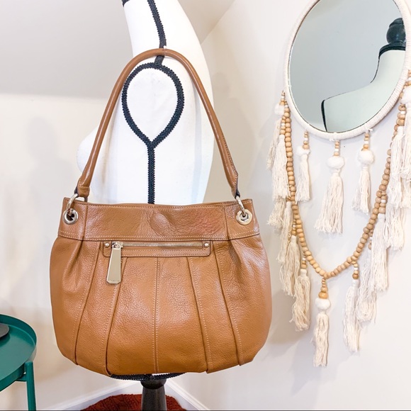 Tignanello Handbags - NWOT Tignanello Brown Leather Pleated Shoulder Bag